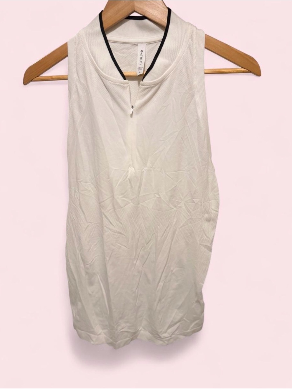 Athleta White Zip-Neck Sleeveless Athletic Tank with Black Trim